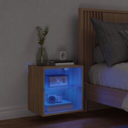 Berkfield Home Bedside Cabinet with LED Lights Wall-mounted Sonoma Oak in Brown - thumbnail 3