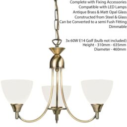 Loops Hanging Ceiling Pendant Light ANTIQUE BRASS 3x Shade Lamp Bulb Holder Fitting in Metallics - thumbnail 2