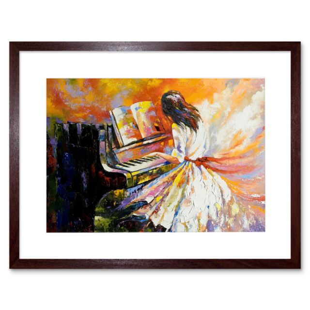 "Artery8 Wall Art Print Music Piano Impressionism Art Framed 9x7 inch in Brown - Size: W7"" x H9""" - image 1