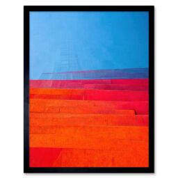 "Artery8 Wall Art Print Abstract Minimalist Steps Painting Blue Purple Pink Orange Red Art Framed in Black - Size: W12"" x H16""" - thumbnail 1