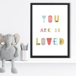 ARTZE Cute You are so loved Blue Scandi Quote Framed Print SIZE: A2 with Black Frame in Pale Blue - Size: A4 - thumbnail 2