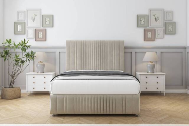 "Comfort Beds The Foxy Plush Divan Base No Drawers - 54"" Headboard-Footboard in Cream - Size: Super King" - image 1