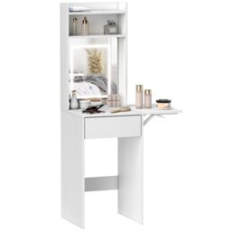 HOMCOM Compact Dressing Table with Lighted Mirror Open Shelves Drawer White - thumbnail 2