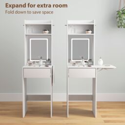 HOMCOM Compact Dressing Table with Lighted Mirror Open Shelves Drawer White - thumbnail 6
