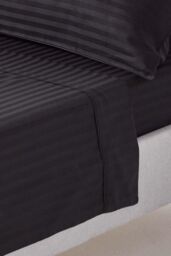 Homescapes Egyptian Cotton Satin Stripe Flat Sheet 330 Thread Count in Black - Size: Super King Flat - thumbnail 1