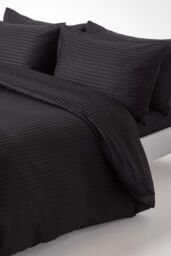 Homescapes Egyptian Cotton Satin Stripe Flat Sheet 330 Thread Count in Black - Size: Super King Flat - thumbnail 3
