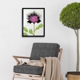 "Artery8 Wall Art Print Linocut Scottish Thistle Abstract Wildflower Art Framed in Black - Size: W12"" x H16""" - thumbnail 2