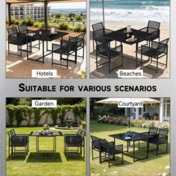 Gartistgo 5 Piece Patio Dining Set 107cm Glass Table & 4 Rattan Chairs in Black - thumbnail 5