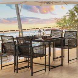 Gartistgo 5 Piece Patio Dining Set 107cm Glass Table & 4 Rattan Chairs in Black - thumbnail 6
