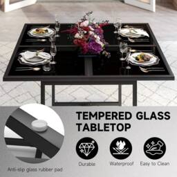 Gartistgo 5 Piece Patio Dining Set 107cm Glass Table & 4 Rattan Chairs in Black - thumbnail 2