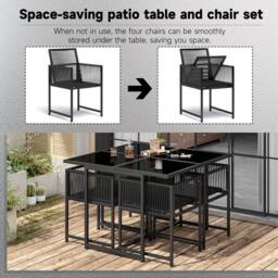 Gartistgo 5 Piece Patio Dining Set 107cm Glass Table & 4 Rattan Chairs in Black - thumbnail 4