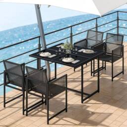 Gartistgo 5 Piece Patio Dining Set 107cm Glass Table & 4 Rattan Chairs in Black - thumbnail 1