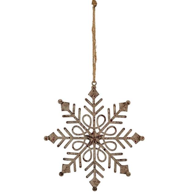 Lemon Pavilion Furniture and Decor Rustic Hanging Gem Snowflake Bauble Decoration - L1xW13xH18 cm - White