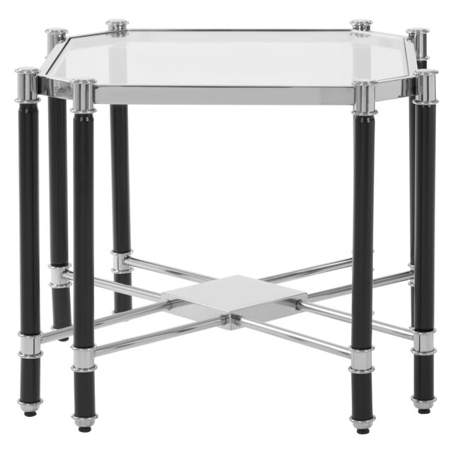 Orsina Silver Chrome Finish End Table, Clear Tempered Glass Octagonal Top, Stainless Steel Frame in Black - image 1