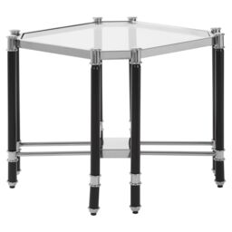 Orsina Silver Chrome Finish End Table, Clear Tempered Glass Octagonal Top, Stainless Steel Frame in Black - thumbnail 2