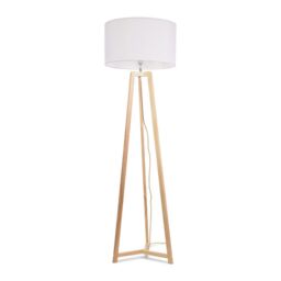 ValueLights Lottie Natural Wood Tripod Floor Lamp with Fabric Drum Shade in White - thumbnail 2