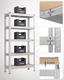 SONGMICS Set of 2 Garage Shelving Units with 5 Adjustable Shelves in Silver - thumbnail 4