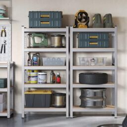 SONGMICS Set of 2 Garage Shelving Units with 5 Adjustable Shelves in Silver