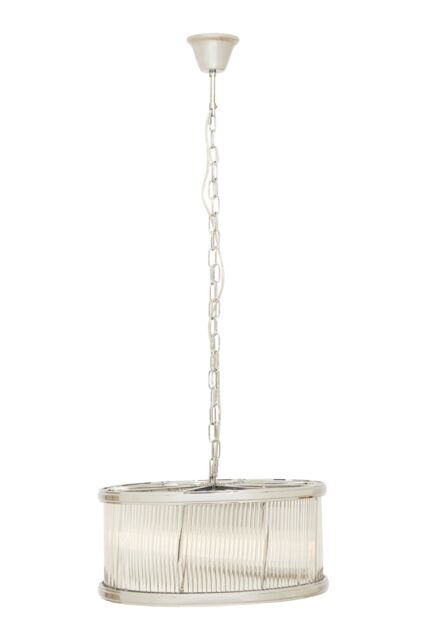 Orsina Nickel Pendant Light, Drum-Shaped 6 Bulb Ceiling Fixture, Fluted Clear Glass Panels, Contemporary Lighting in Silver - image 1