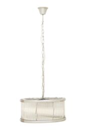 Orsina Nickel Pendant Light, Drum-Shaped 6 Bulb Ceiling Fixture, Fluted Clear Glass Panels, Contemporary Lighting in Silver - thumbnail 1