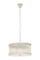 Orsina Nickel Pendant Light, Drum-Shaped 6 Bulb Ceiling Fixture, Fluted Clear Glass Panels, Contemporary Lighting in Silver - thumbnail 4