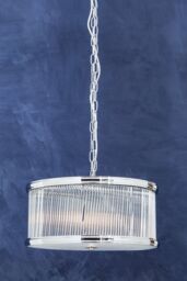 Orsina Nickel Pendant Light, Drum-Shaped 6 Bulb Ceiling Fixture, Fluted Clear Glass Panels, Contemporary Lighting in Silver - thumbnail 3