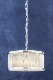 Orsina Nickel Pendant Light, Drum-Shaped 6 Bulb Ceiling Fixture, Fluted Clear Glass Panels, Contemporary Lighting in Silver - thumbnail 2