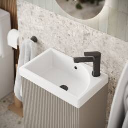 Bathroom Kingdom Flauto Soft Coffee Wall Hung Cloakroom Vanity Basin 450mm in Taupe - thumbnail 2