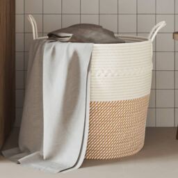 Berkfield Home Storage Basket Brown & White √ò43x38 cm Cotton - Size: 43x38 cm
