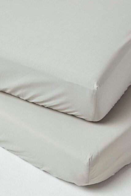 Homescapes Cotton Cot Bed Fitted Sheets 200 Thread Count, 2 Pack in Grey - image 1