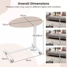 Costway Standing Laptop Table Height Adjustable Rolling Desk with Oval Tabletop in Pink - thumbnail 2
