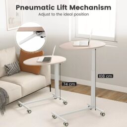 Costway Standing Laptop Table Height Adjustable Rolling Desk with Oval Tabletop in Pink - thumbnail 4