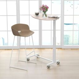 Costway Standing Laptop Table Height Adjustable Rolling Desk with Oval Tabletop in Pink - thumbnail 3
