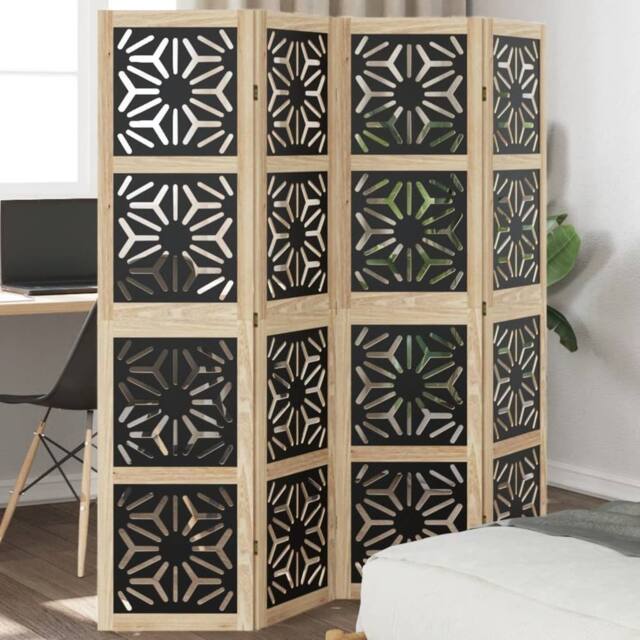 Berkfield Home Room Divider 4 Panels Brown & Black Solid Wood Paulownia - image 1
