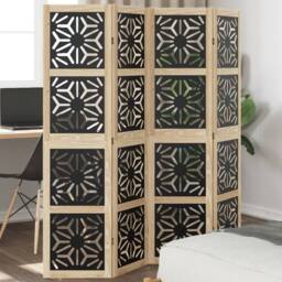 Berkfield Home Room Divider 4 Panels Brown & Black Solid Wood Paulownia
