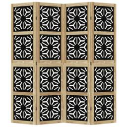 Berkfield Home Room Divider 4 Panels Brown & Black Solid Wood Paulownia - thumbnail 4