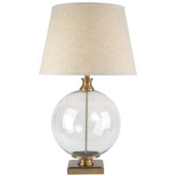 Wyld Haus Lunel Glass Orb Table Lamp with Cream Linen Tapered Shade in Bronze - thumbnail 2