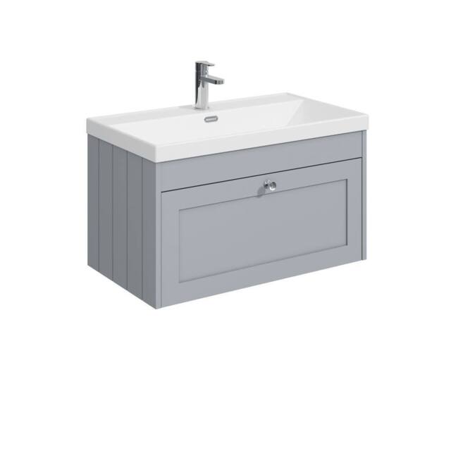 Balterley 800mm Wall Hung 1 Drawer Unit, Thin Edge Basin 1 Tap Hole Satin Grey - image 1