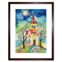"Artery8 Wall Art Print Countryside Chapel Folk Art Watercolour Painting Artwork Framed 9X7 Inch in Brown - Size: W7"" x H9""" - thumbnail 1