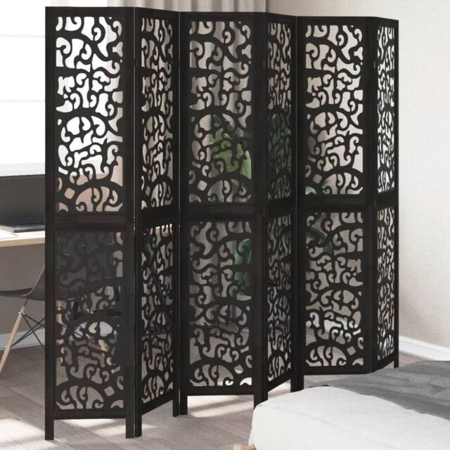 Berkfield Home Room Divider 6 Panels Black Solid Wood Paulownia - image 1