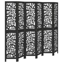 Berkfield Home Room Divider 6 Panels Black Solid Wood Paulownia - thumbnail 2
