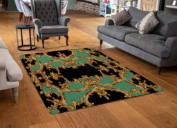 Benjamin Tate Design Black & Green Baroque Rug in Natural - Size: Large - thumbnail 2