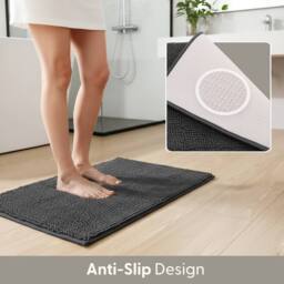 Keplin Non-Slip Microfibre Bath & Toilet Mat, Soft & Comfortable, 40x60cm in Dark Grey - Size: 40 cm x 60 cm - thumbnail 5