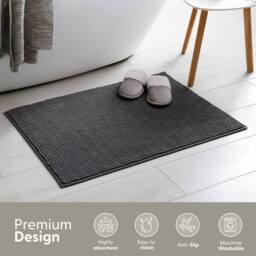Keplin Non-Slip Microfibre Bath & Toilet Mat, Soft & Comfortable, 40x60cm in Dark Grey - Size: 40 cm x 60 cm - thumbnail 3