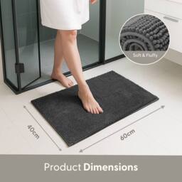 Keplin Non-Slip Microfibre Bath & Toilet Mat, Soft & Comfortable, 40x60cm in Dark Grey - Size: 40 cm x 60 cm - thumbnail 2