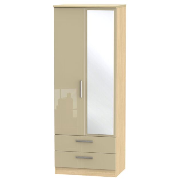 Ready Assembled 2 U Windsor Tall 2 Door 2drw Mirrored Wardrobe (Ready Assembled) in Light Brown