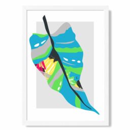 ARTZE Tropical Palm Blue & Green Abstract Minimalist Framed Print SIZE: A2 with White Frame in Mid Blue - Size: A4 - thumbnail 1