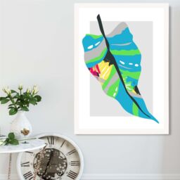 ARTZE Tropical Palm Blue & Green Abstract Minimalist Framed Print SIZE: A2 with White Frame in Mid Blue - Size: A4 - thumbnail 2