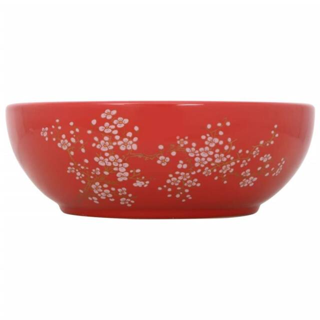 Berkfield Home Countertop Basin White & Red Round Œ¶41x14 cm Ceramic - Size: 41x14 cm - image 1