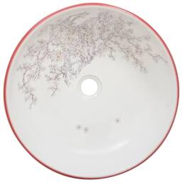 Berkfield Home Countertop Basin White & Red Round Œ¶41x14 cm Ceramic - Size: 41x14 cm - thumbnail 4